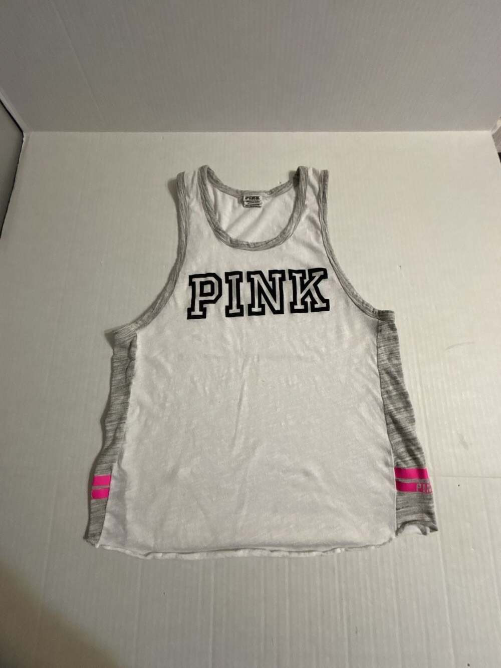 Victoria's Secret PINK White and Gray Heathered Colorblock Muscle Tank Top